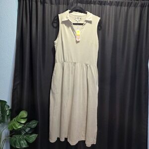 C&C California Sunwashed Sleeveless Midi Dress Dried Sage Green Cotton Pockets M